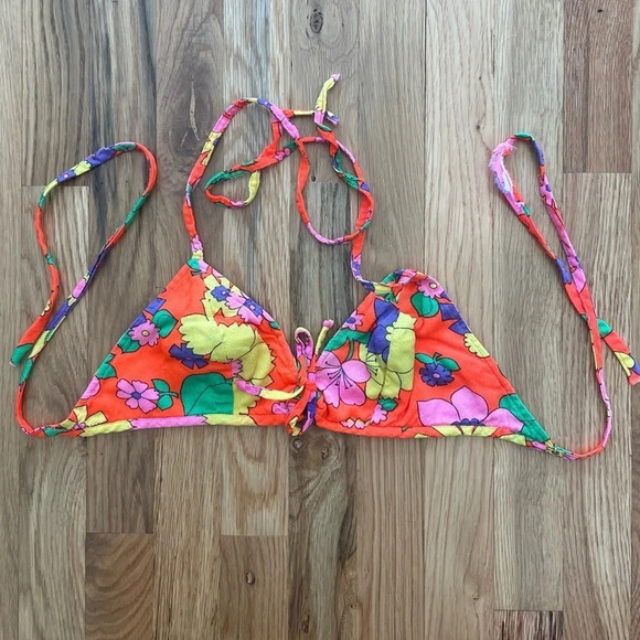 Vtg 60s/70s Floral Tie Bra Bikini Top Size Small - Picture 2 of 6
